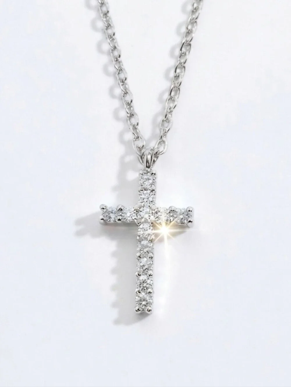 Elegant Silver And Zirconia Cross Pendant Necklace